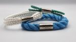 set of 3 bracelets, green, blue and white